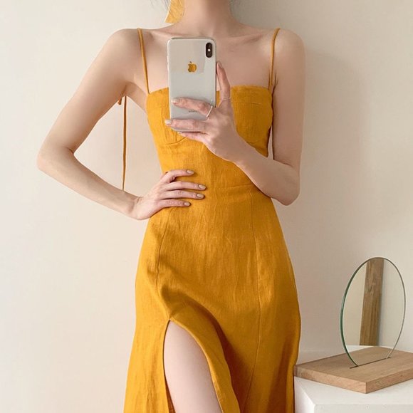 French strap dress temperament retro slim sexy slit long skirt summer - Picture 5 of 5
